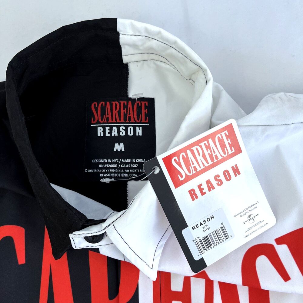 New Mens Reason Scarface AOP Button Up Short Sleeve Shirt Size Medium NWT - Picture 4 of 8
